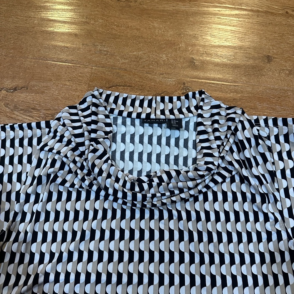 Tahari Black and White Draped Blouse - Picture 3 of 4